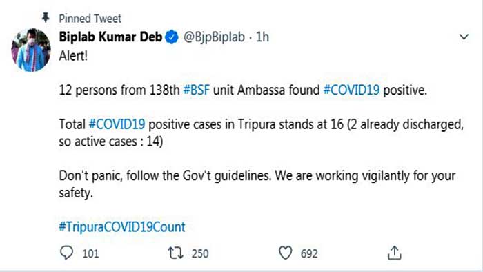 COVID-19 alert in Tripura: More 12 BSF Jawans tested positive in Dhalai district