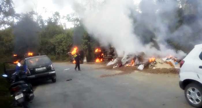 6 vehicles carrying areca nuts burnt down in Mizoram