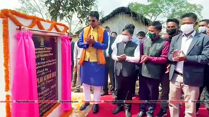 CM lays foundation stone of RCC bridge over River Manu in Dhalai
