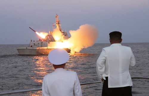 Kim Jong-un visits navy unit, inspects cruise missile test