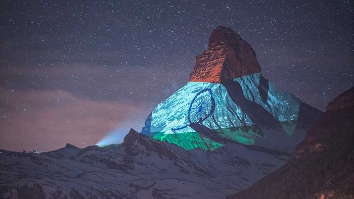 Matterhorn lights up with Indian tricolour