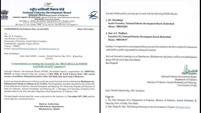 NFDB confers Tripura as 'Best Hilly & North Eastern State' | Tripuraindia