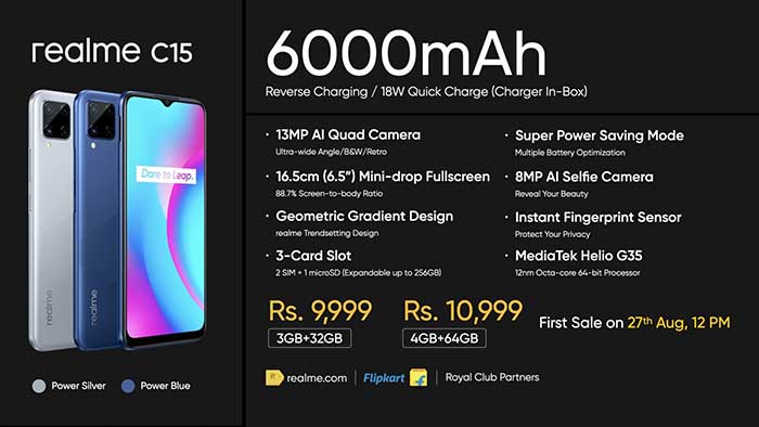 Realme launches C15, C12 budget smartphones in India