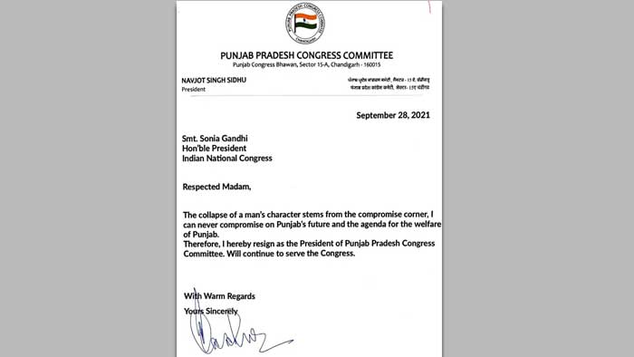 Navjot Sidhu resigns as Punjab Congress chief