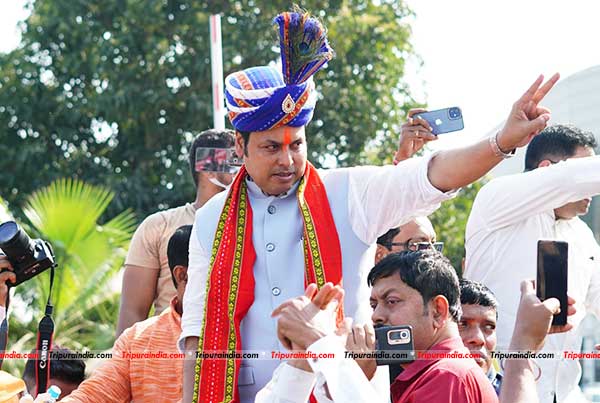 BJP nominated candidate for West Tripura, MP Biplab Kumar Deb reaches Agartala to kick off campaign