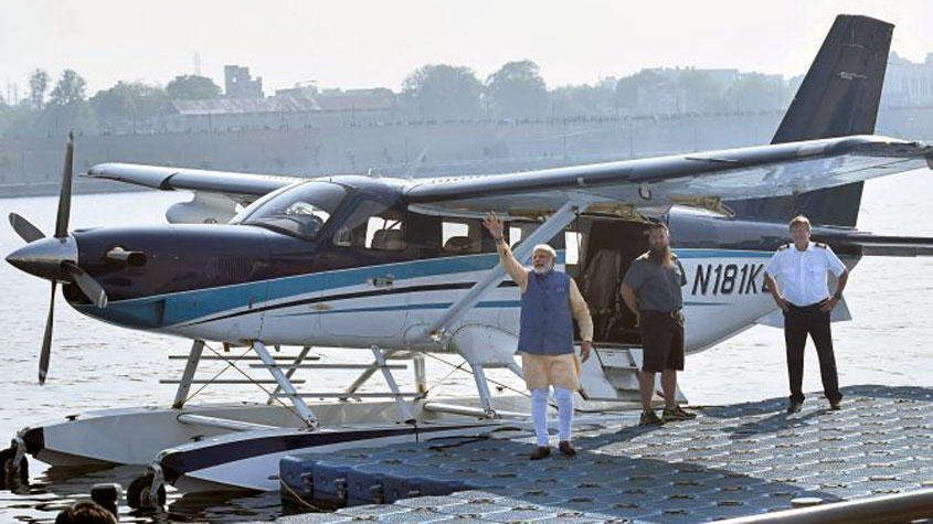 Modi takes 'first-ever' seaplane flight for campaigning