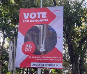 Poster featuring Yasin Malik, ex-PM Manmohan Singh & seeking votes for Cong removed by Delhi Police