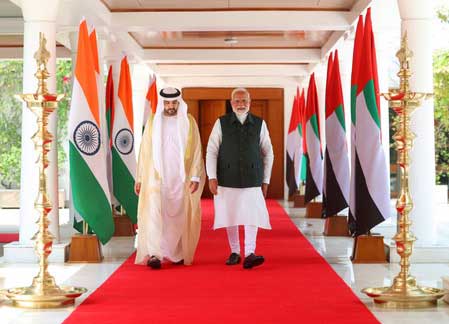 Crown Prince of Dubai presents PM Modi replica of his grandfather's traditional cloak