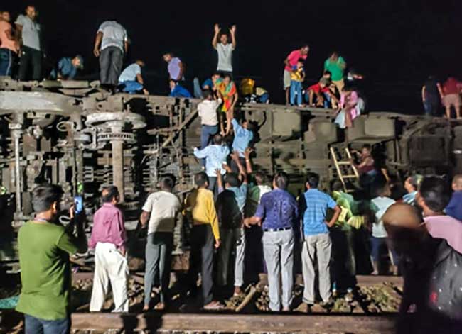 Express overturns after hitting goods train at Odisha's Balasore, fatalities feared