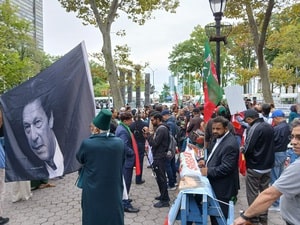 Imran Khan's supporters protest outside UN as Sharif speaks at UNGA