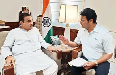 MP Biplab Kumar Deb meets Union Minister Nitin Gadkari, seeks urgent intervention for Tripura highways MP Biplab Kumar Deb meets Union Minister Nitin Gadkari, seeks urgent intervention for Tripura highways