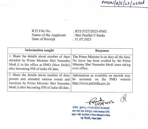 'PM Modi has not availed a single leave in last 9 yrs': PMO in response to RTI query