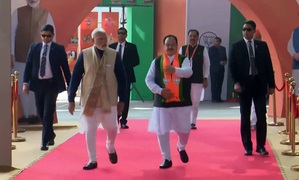 PM Modi reaches Bharat Mandapam for BJP's office bearers' meeting