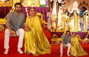 Ranbir Kapoor offers prayers at Durga pandal, hugs Rani Mukerji